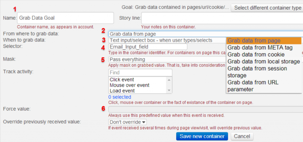 Customizing a Grab Data Goal