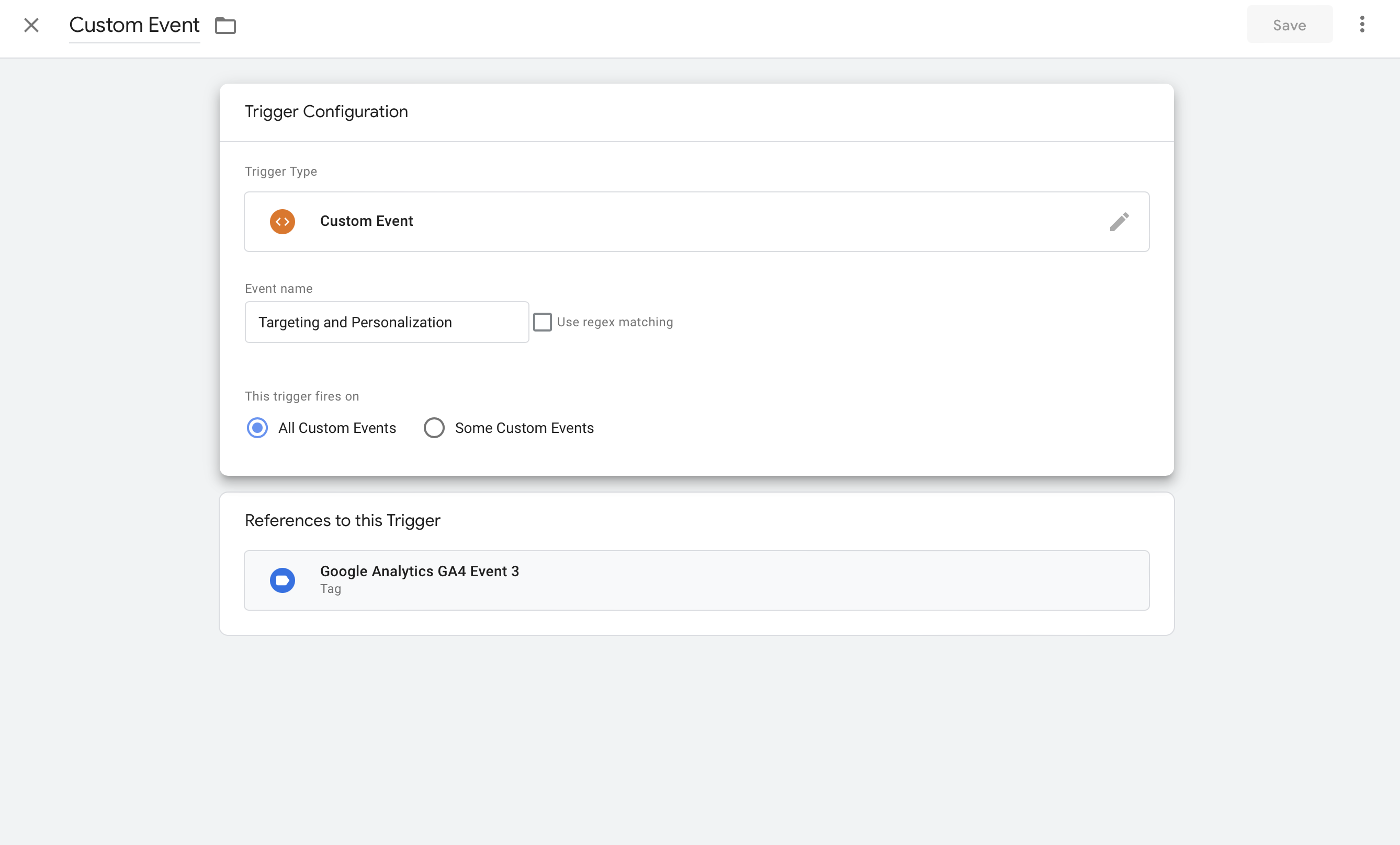 Custom event trigger configuration