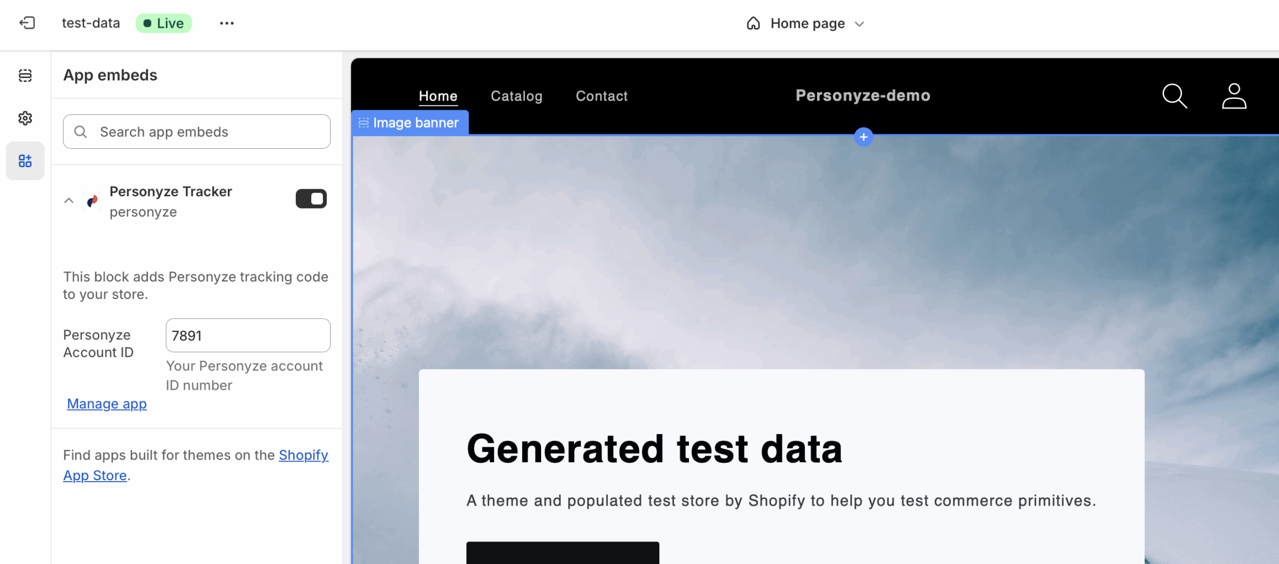 Personyze dashboard showing the Account menu with the Account ID visible