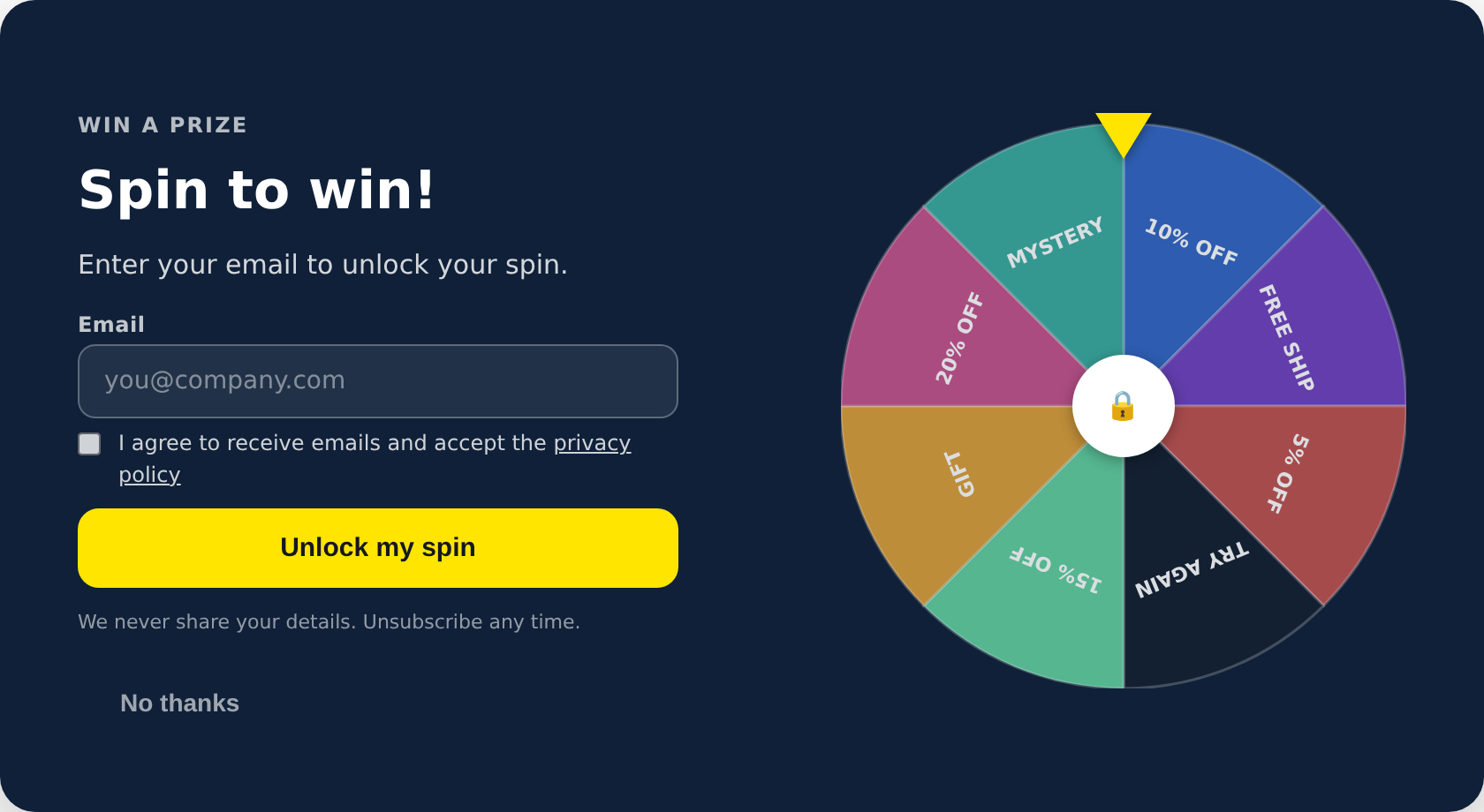 The wheel stays locked until the form is submitted
