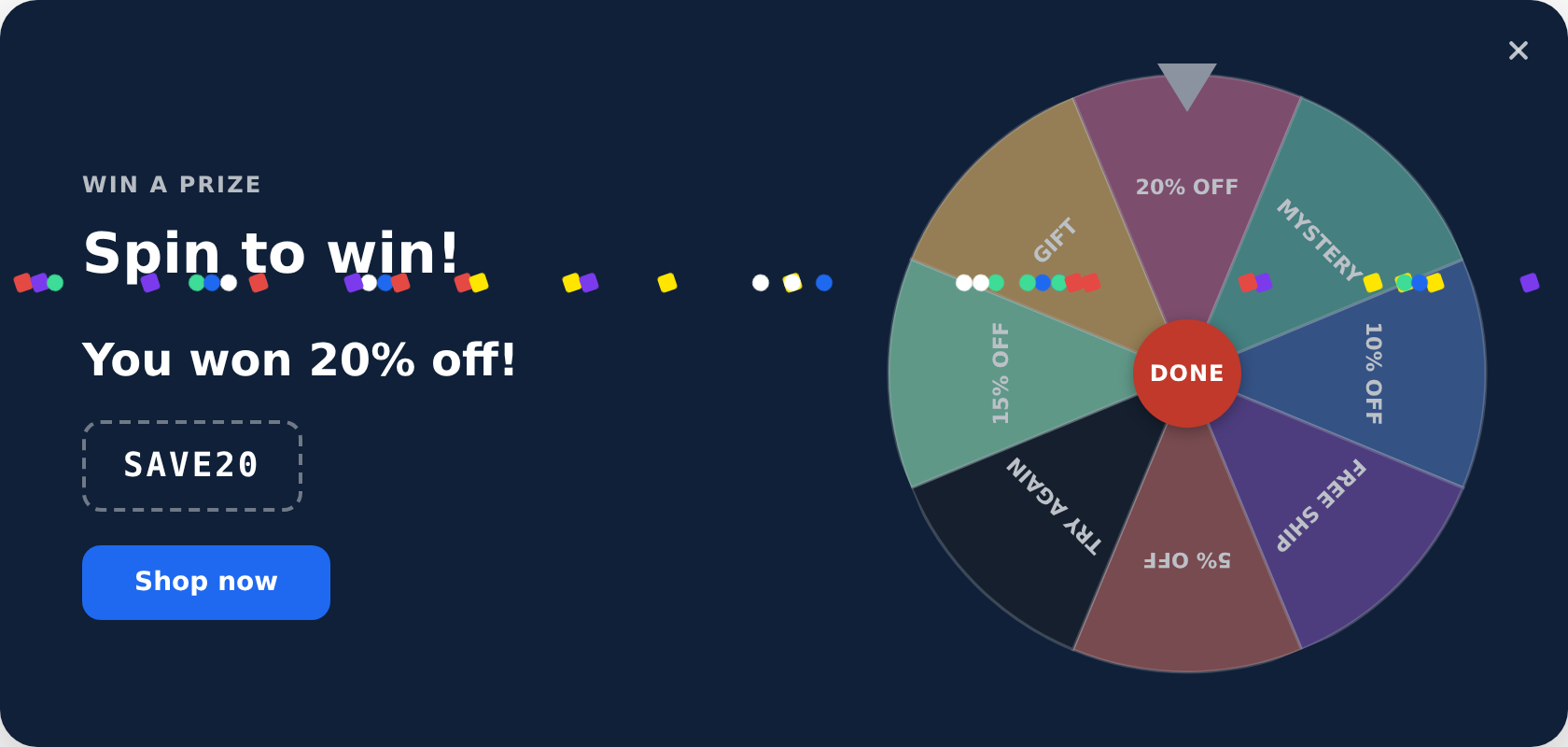 The prize and coupon code after the spin
