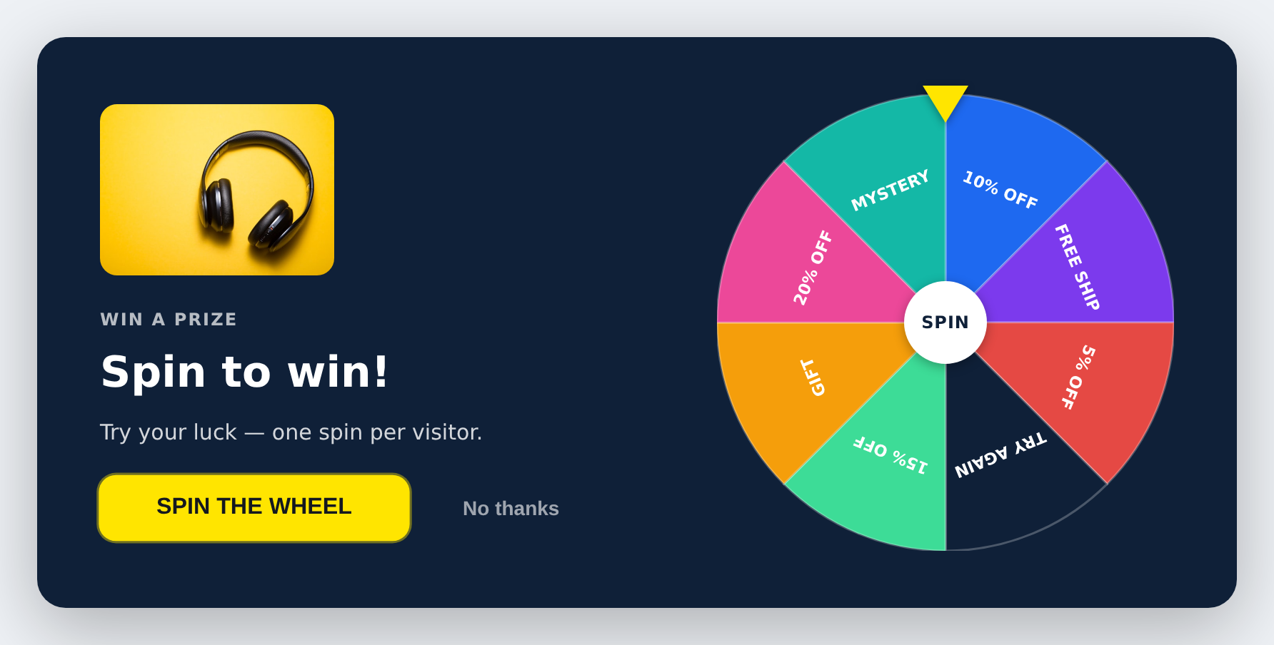 Spin Wheel side-by-side layout with text on the left and the wheel on the right