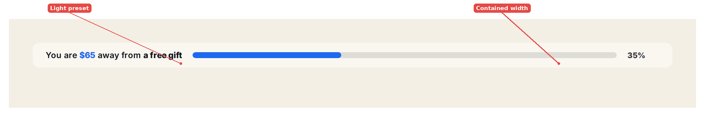 Free Shipping Status Bar in the light preset with contained width