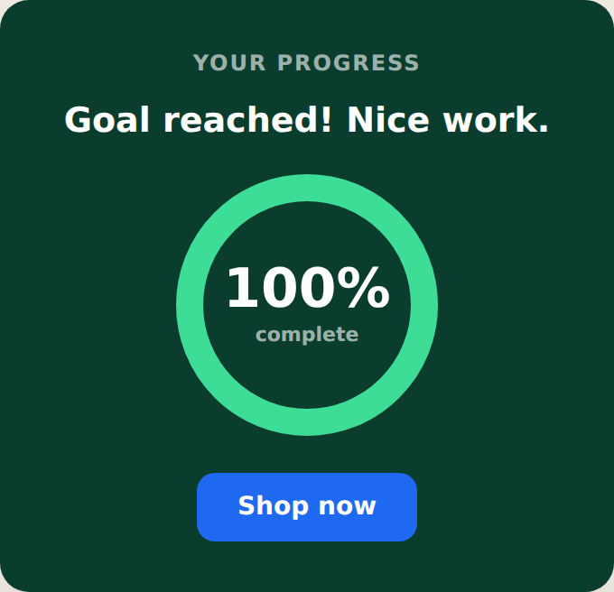 Status Card showing the goal reached with a celebration