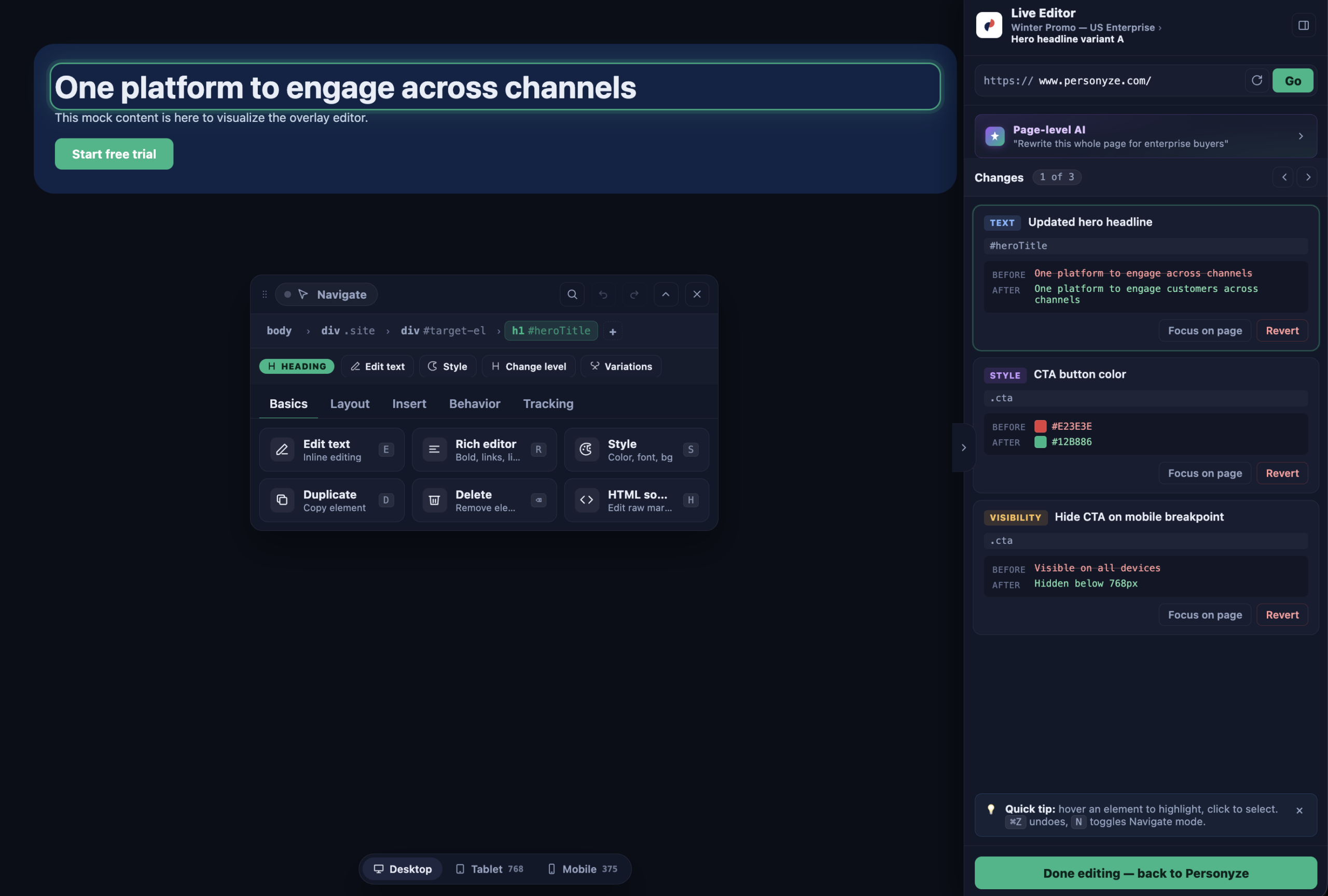 Edit anything on the page — Live Editor