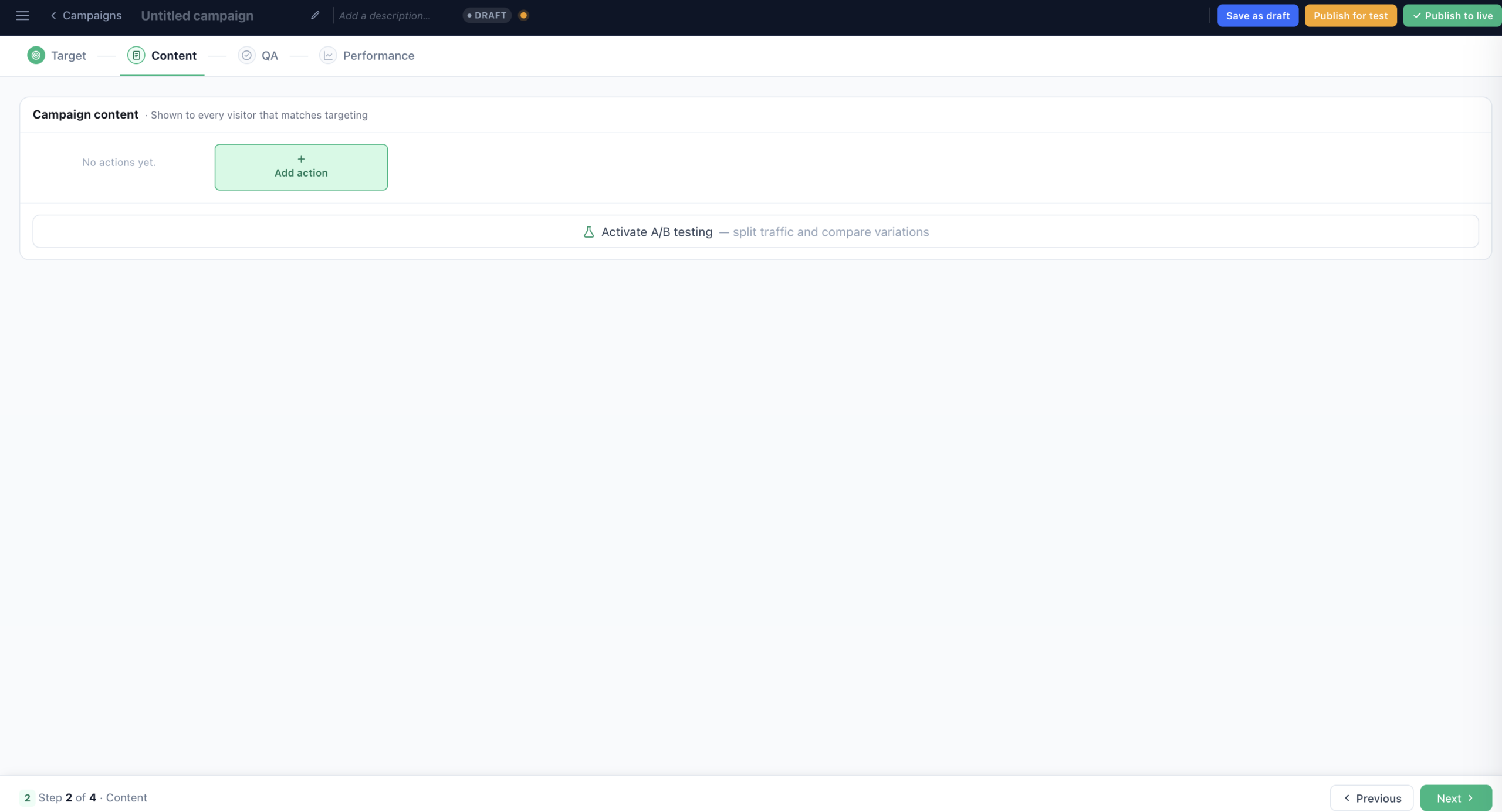 Content — start adding actions