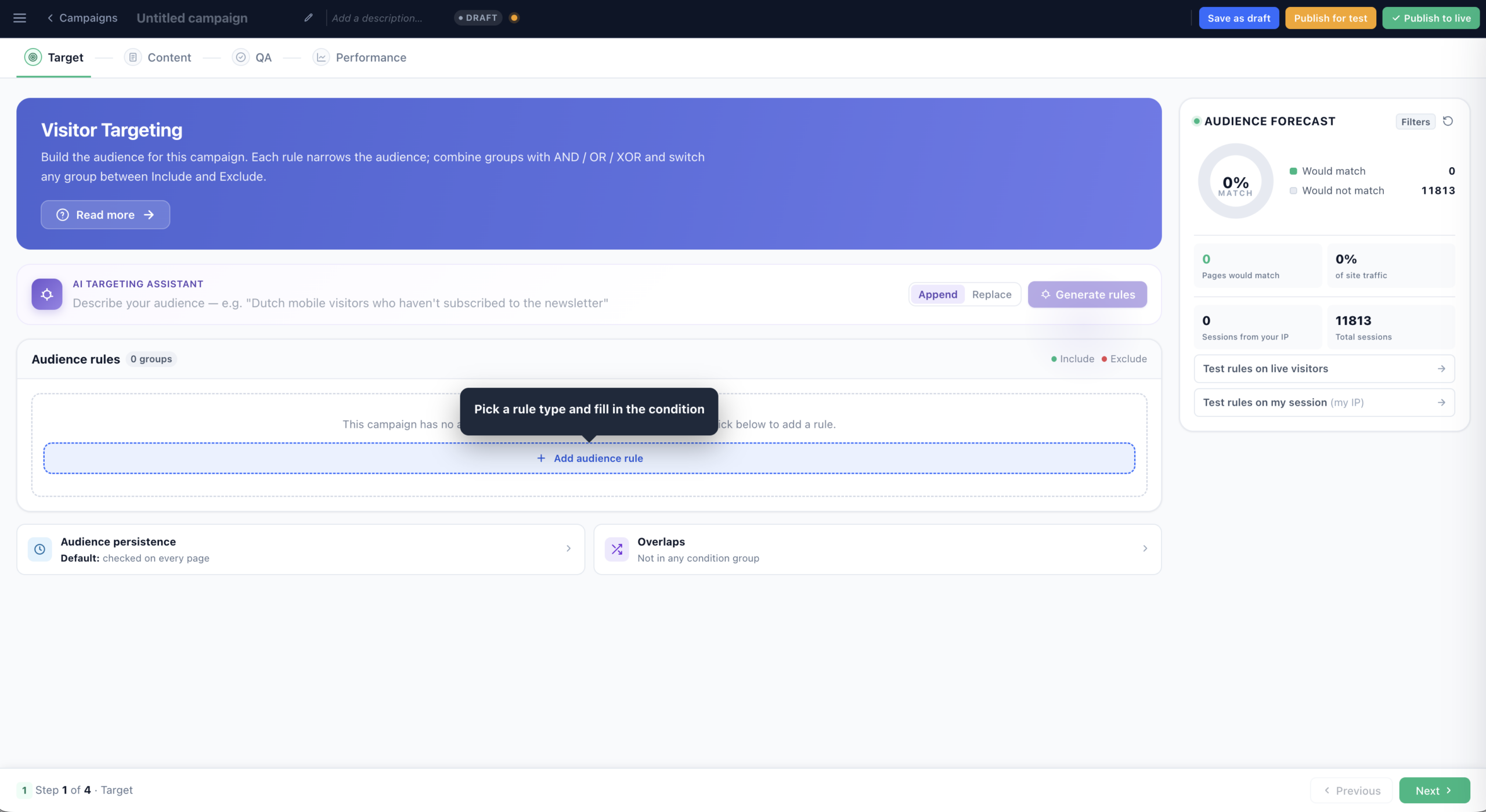 Target — build the audience