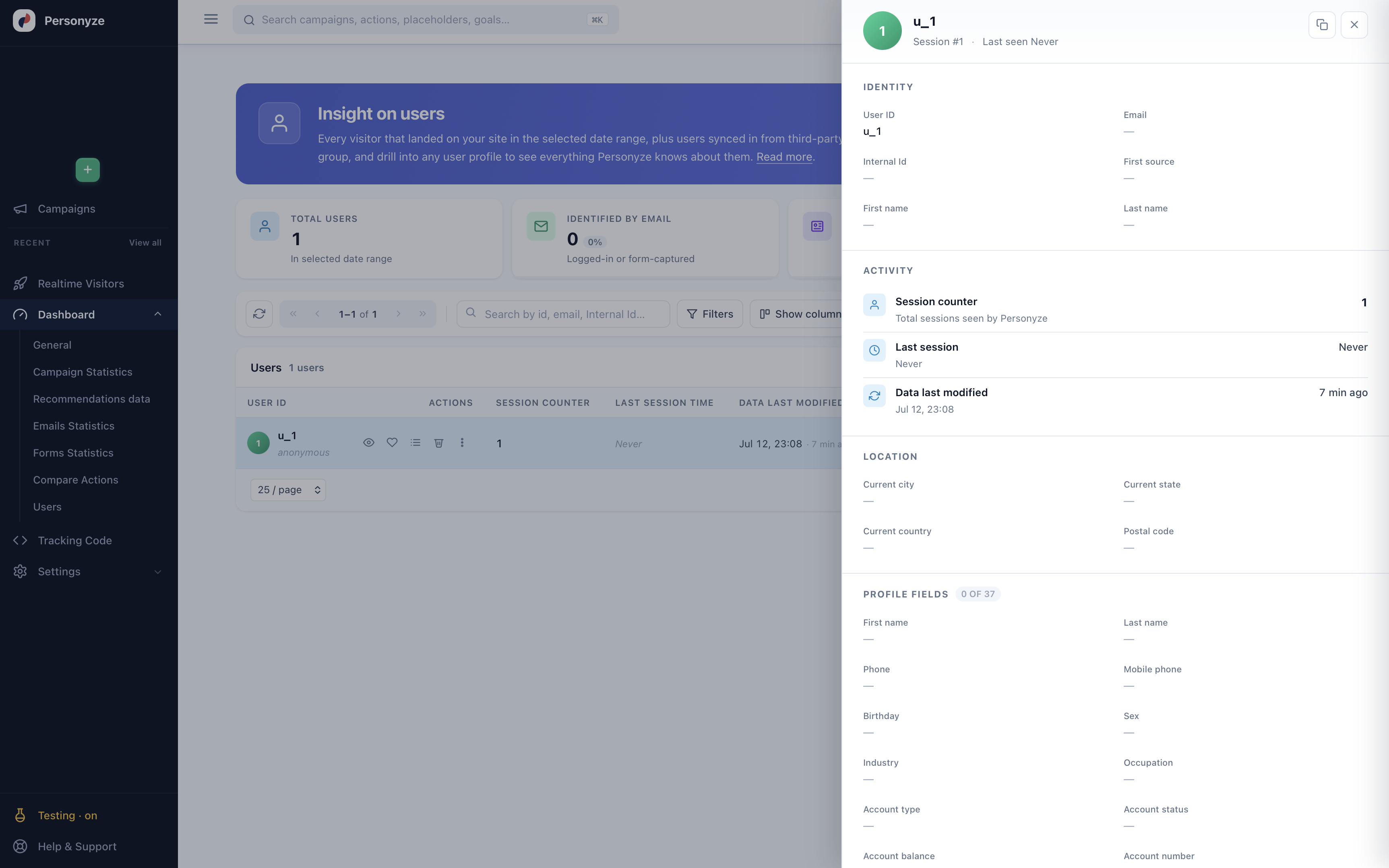 See the data in Personyze
