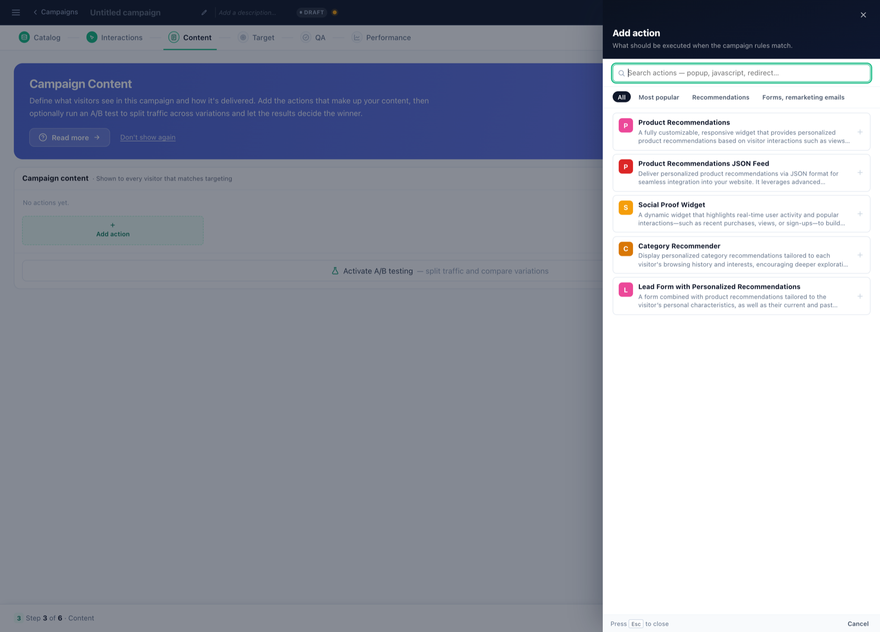 Add action picker
