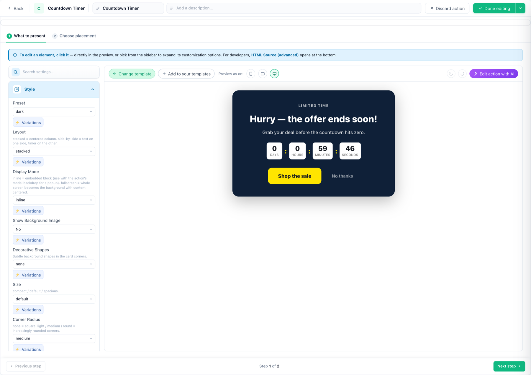 Countdown editor overview