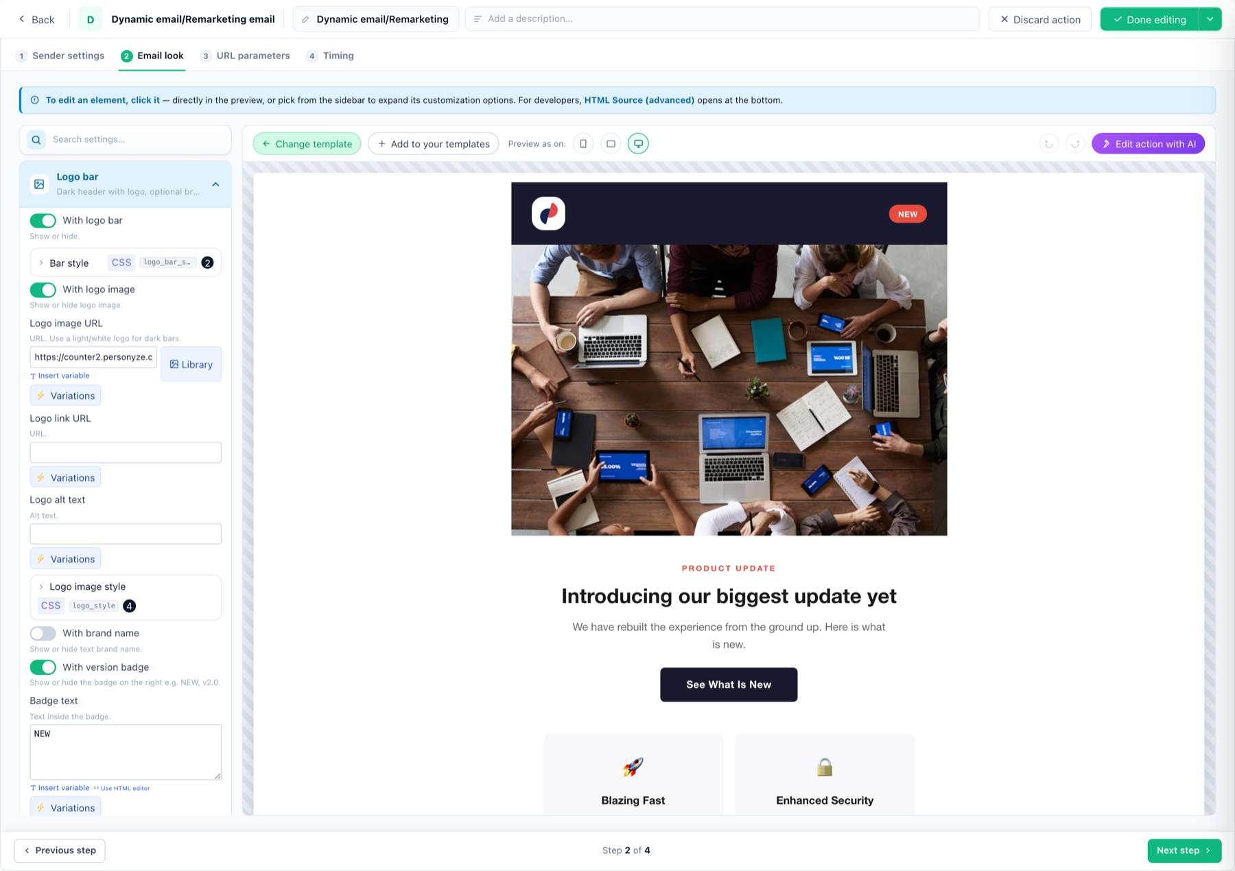 Email look editor