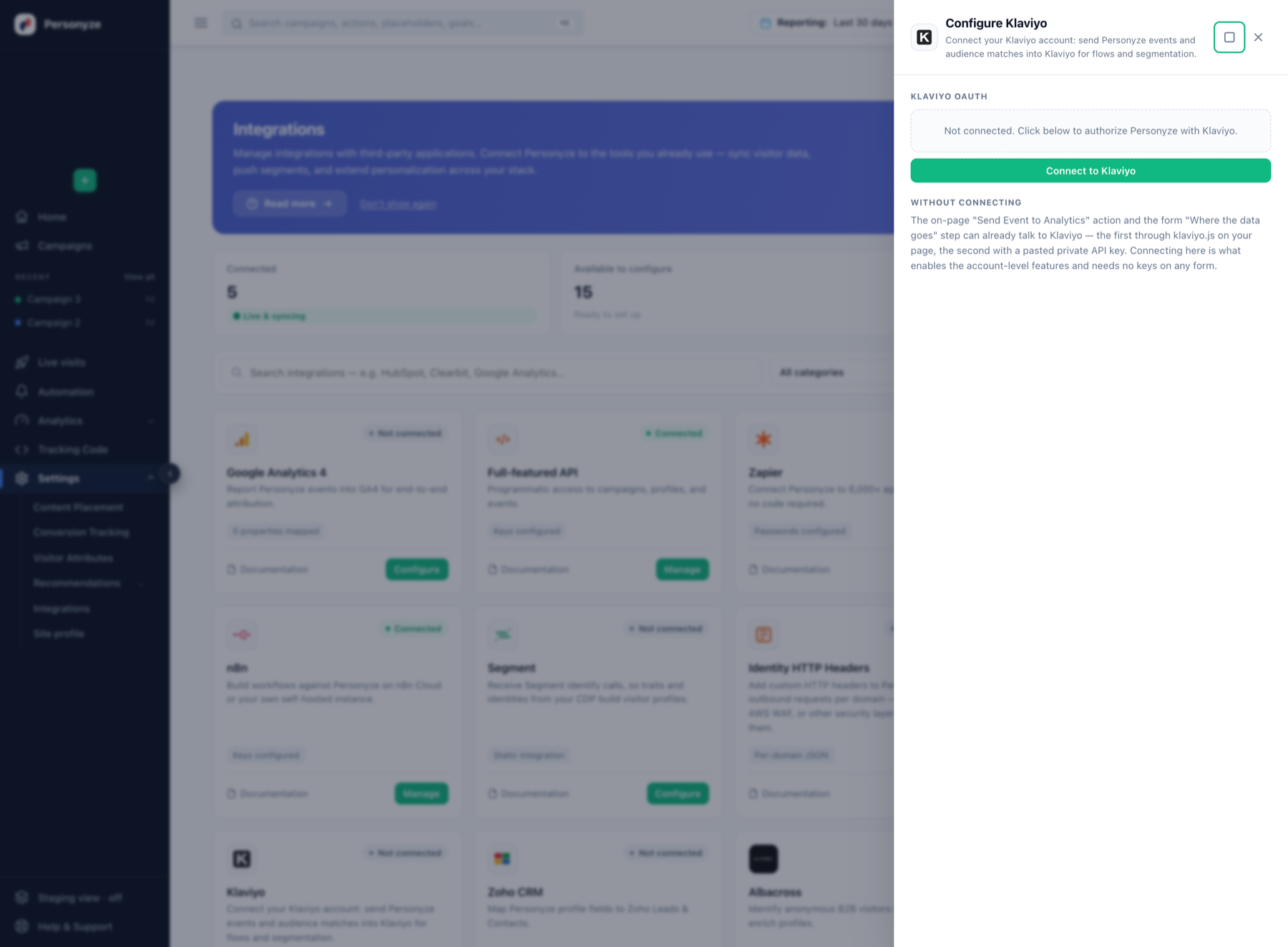 Configure Klaviyo drawer in Personyze
