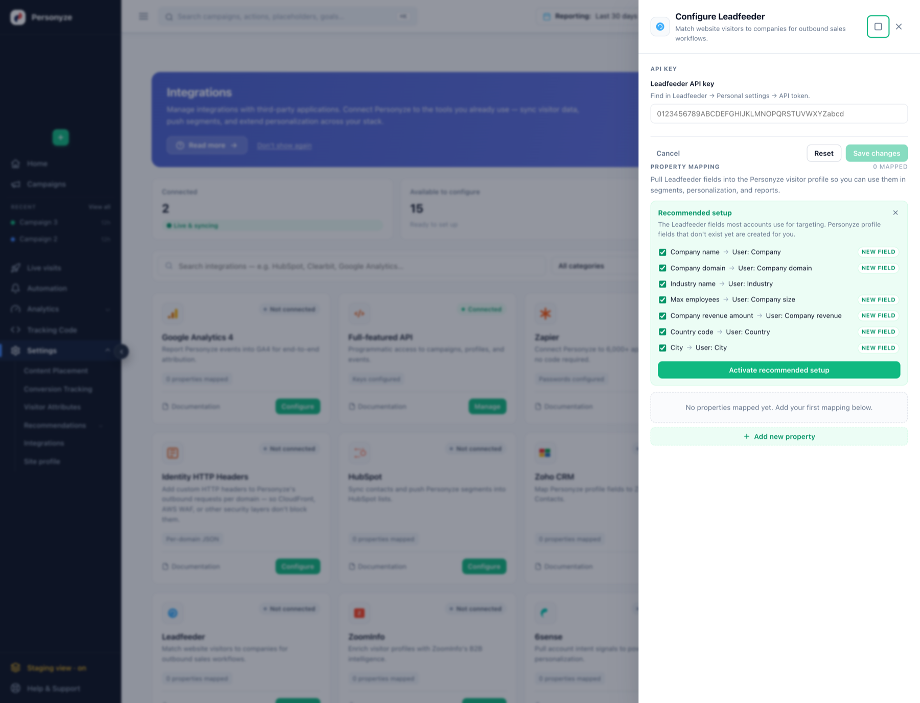 Configure Leadfeeder drawer in Personyze