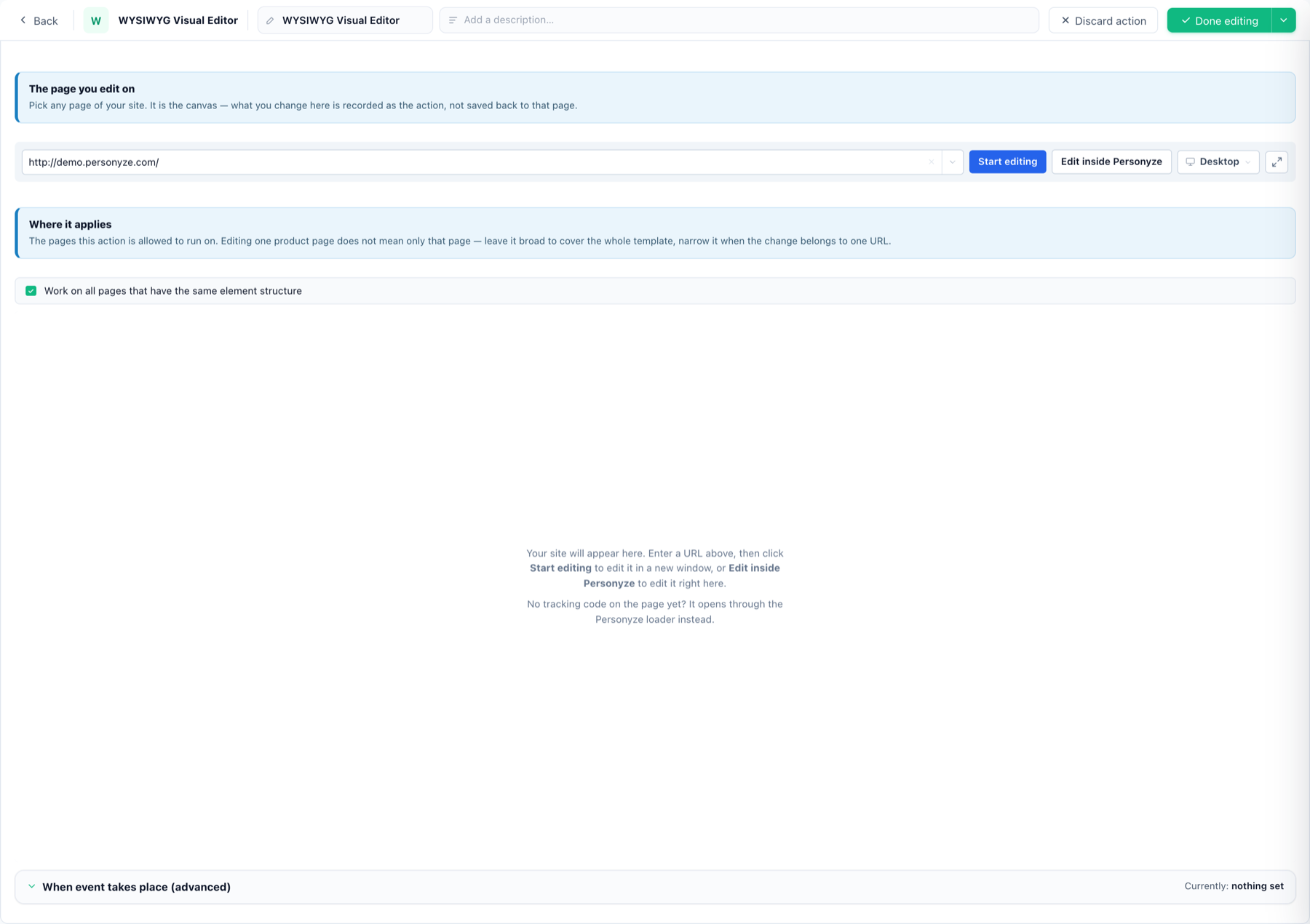 WYSIWYG setup screen