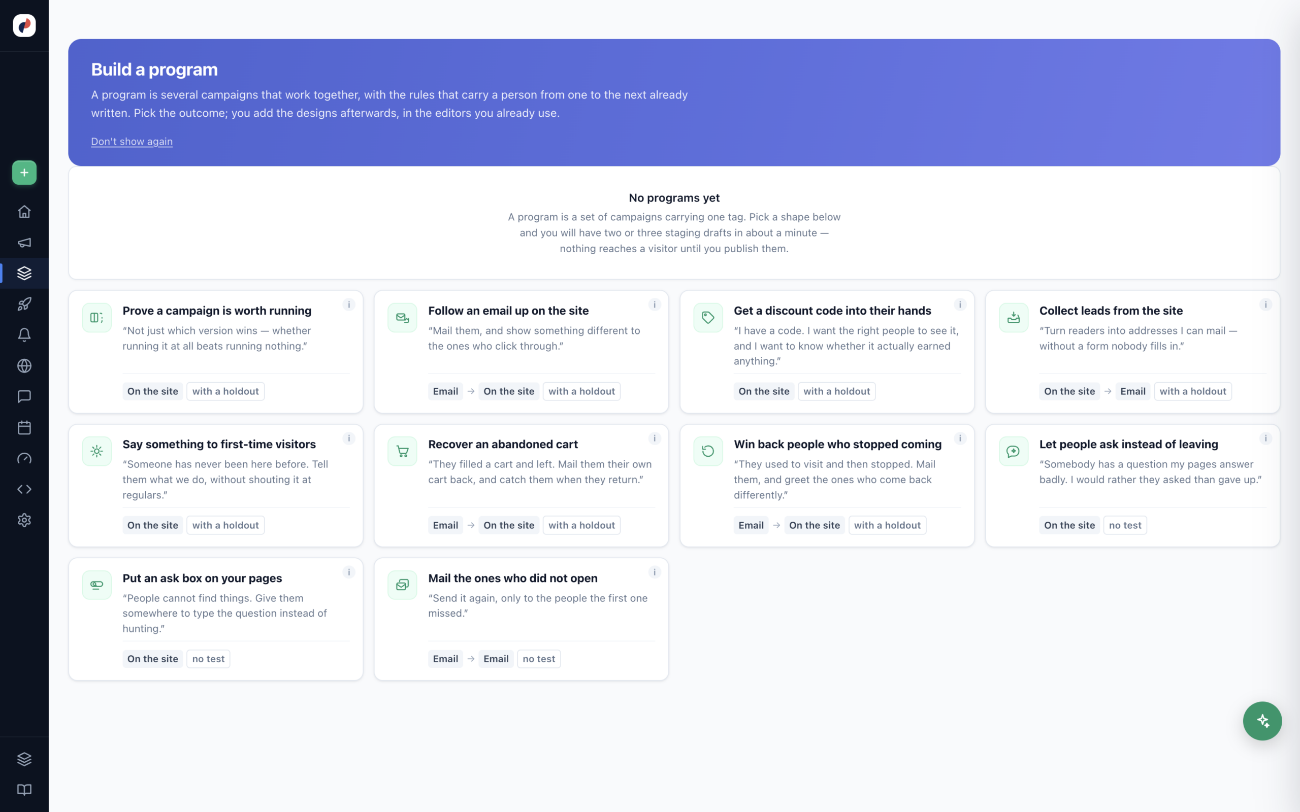The Build a program screen in Personyze
