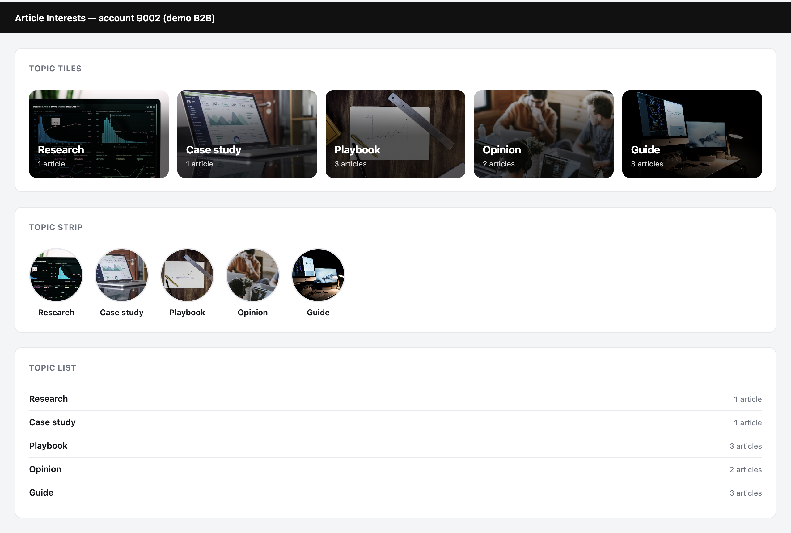The same three designs recommending article topics