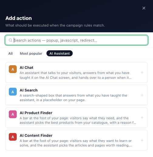 The AI Assistant tab of Add action