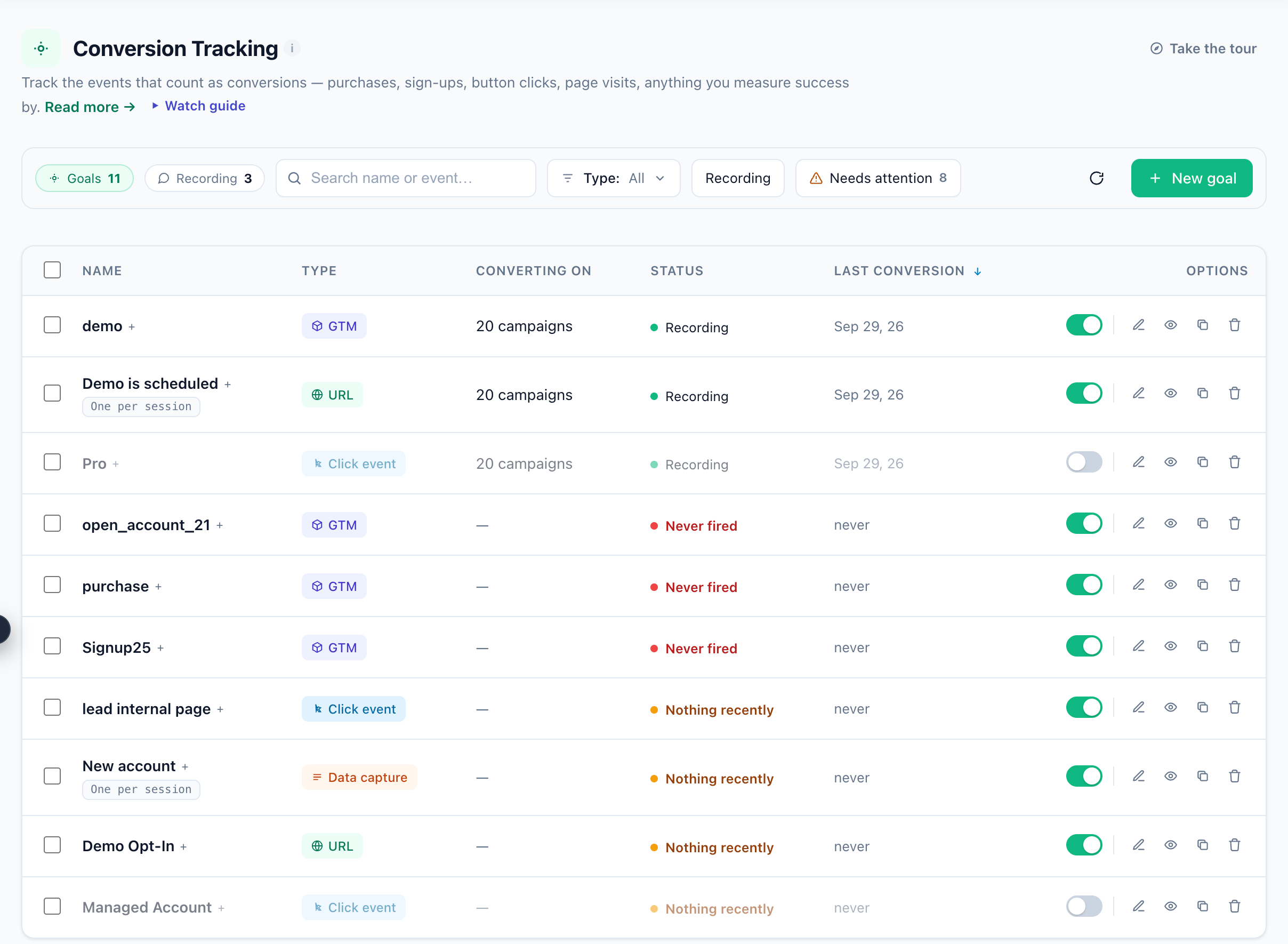 Abra Seguimiento de conversiones