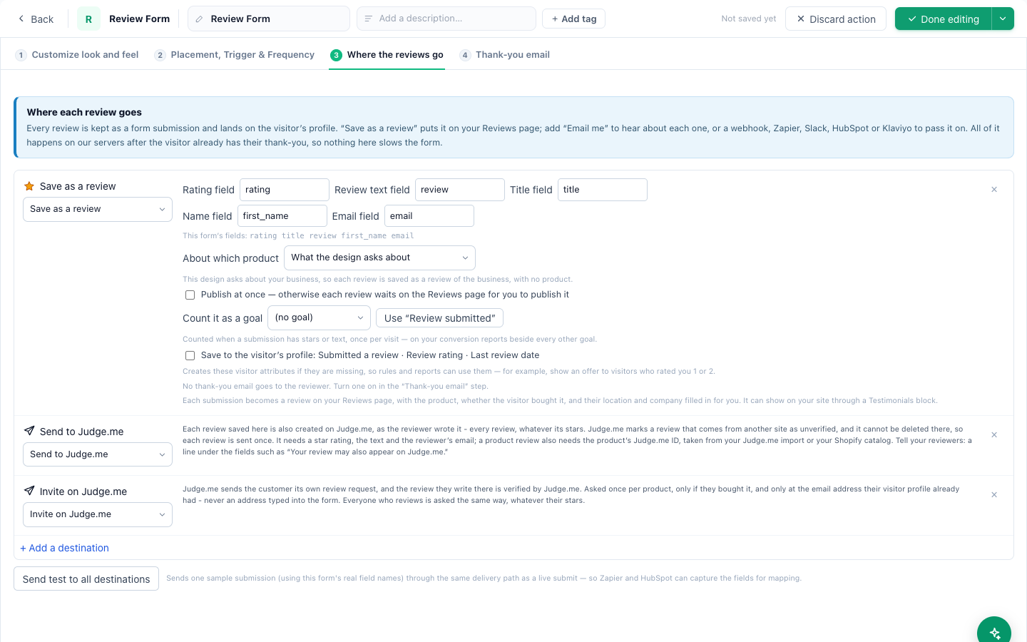 Send and invite rows in Where the reviews go