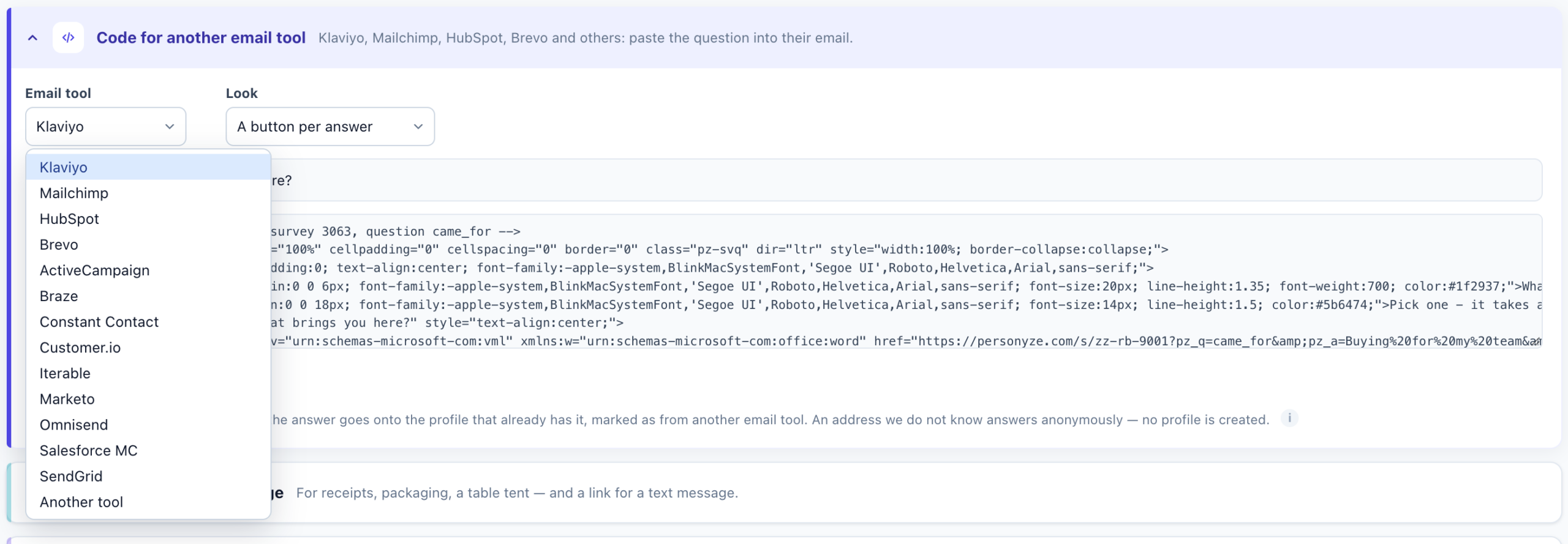 Code for another email tool with the Email tool list open