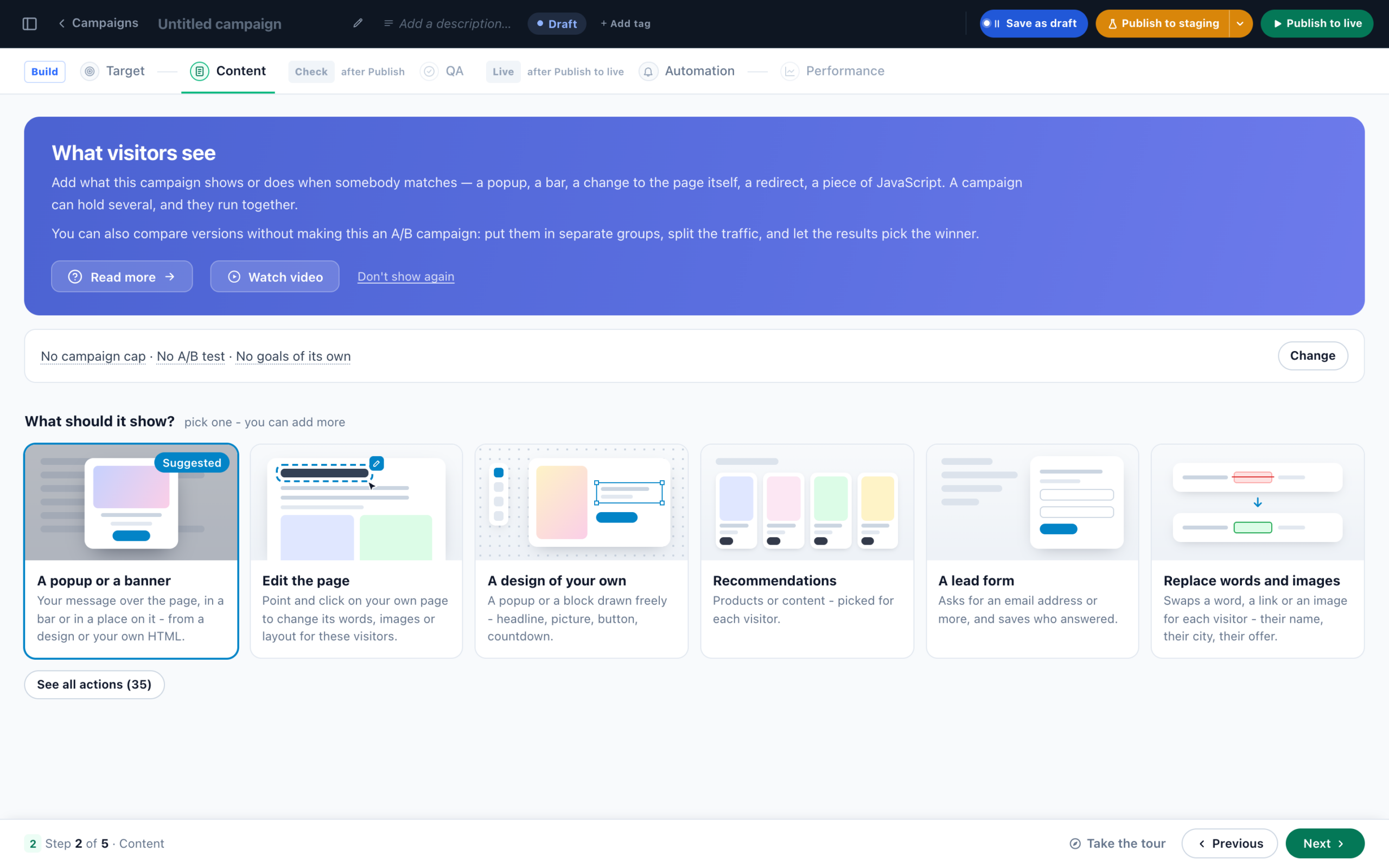 Content — start adding actions