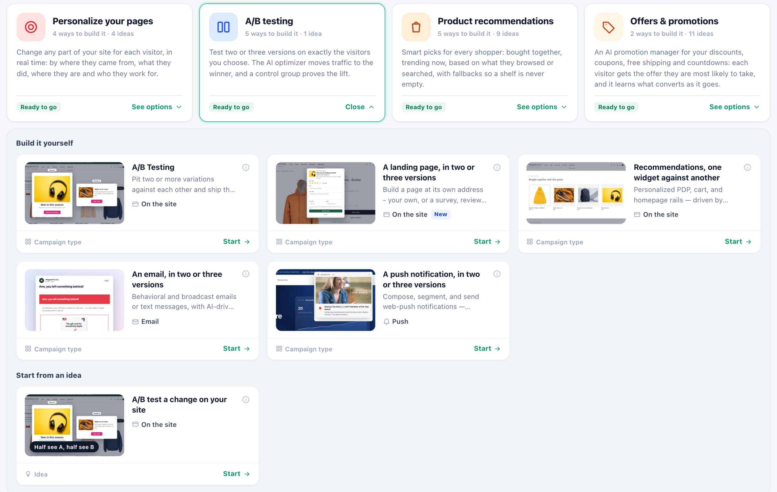 New campaign on Grouped with the A/B testing topic open