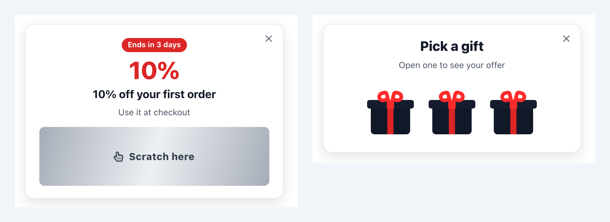 The Scratch Card Coupon and Pick a Gift Coupon designs