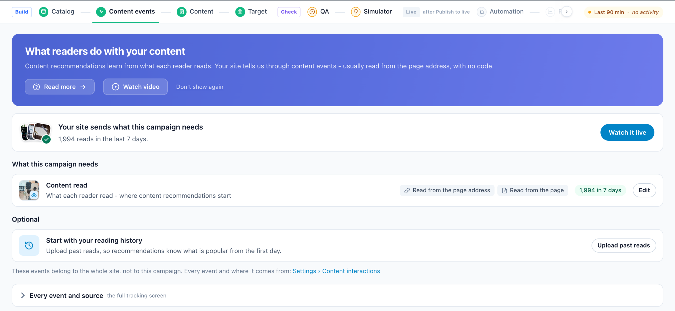 Content events step