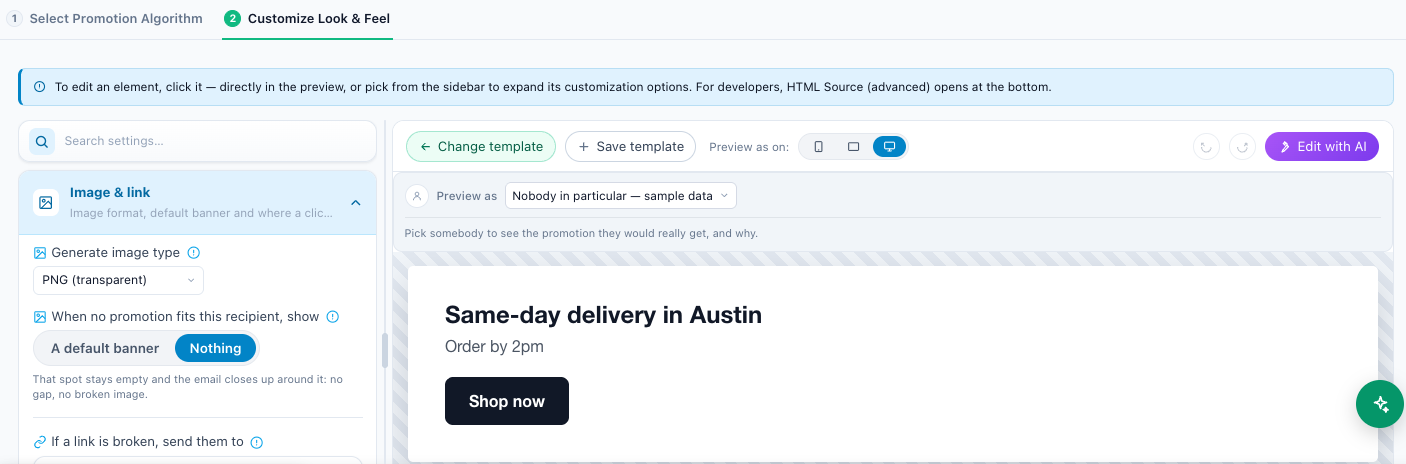 Image and link card of the email promotion block