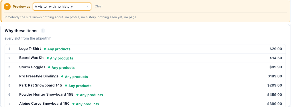 Why these items under a recommendation widget preview